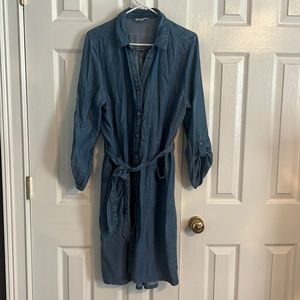 Soft Denim, 3/4 sleeve wrap button up dress